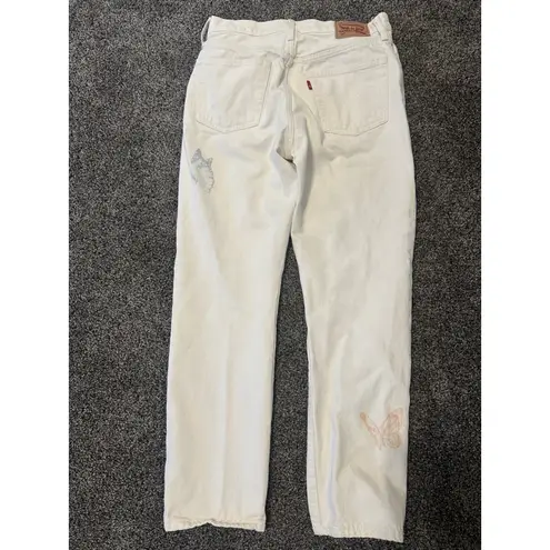 Levi's 501 White High Rise Straight Leg Butterfly Jeans Size 28
