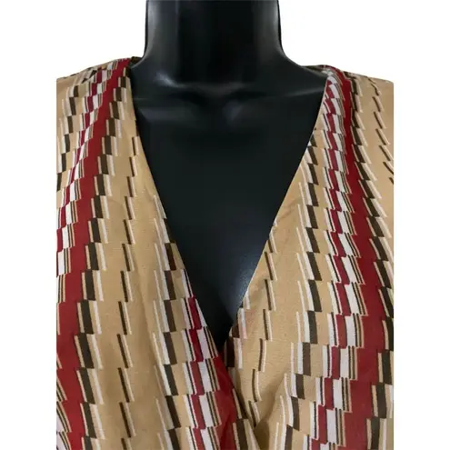 Papaya  crop top  M Red and tan  Stripe deep v 100% polyester - Image 2