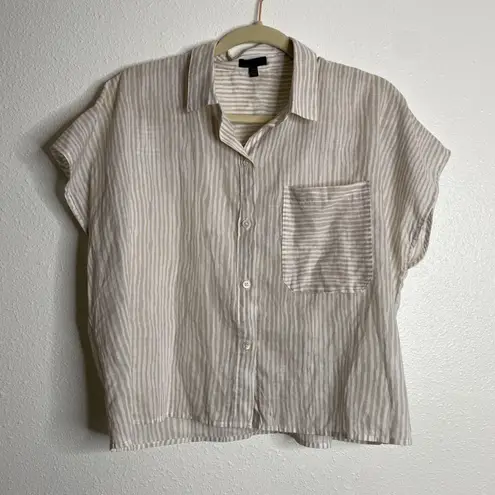 ATM Anthony Thomas Melillo Stripe Cotton Camp Shirt In Beach Pebble Combo Size L Tan Size L