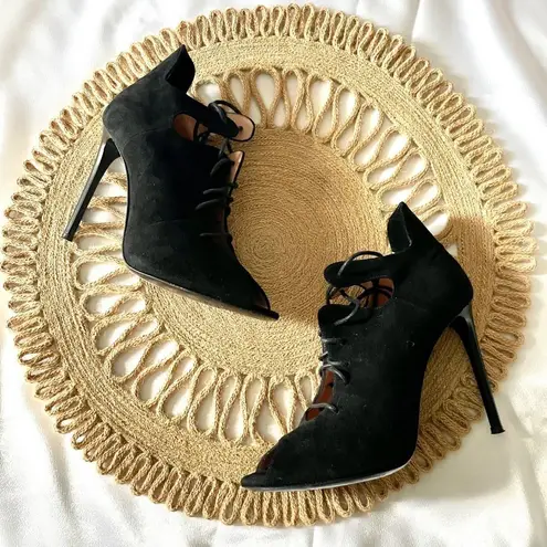 Roland Mouret Suede Black Open Toe Heels in Size US 6