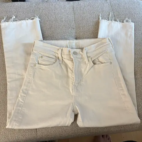 MOTHER The Mid Dazzler Crop Fray In Cream Puff Jeans Size 24