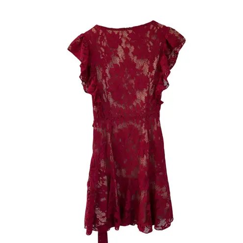 Majorelle Marnie Red Lace Mini Dress Flutter Sleeve XS Revolve Holiday Party