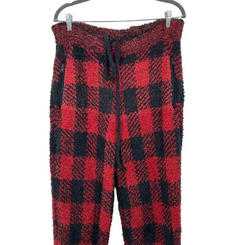 SKIMS Cozy Knit Plaid Joggers Pants Red Black L/XL Loungewear