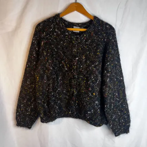 Paul Et Duffier Tweed Knit Cardigan 50% Mohair Boxy Boho Rebel Cozy Size Small Black