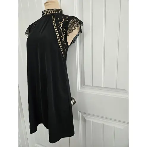 ZARA  Mock Neck Lace Short Sleeve Shift Dress Black S