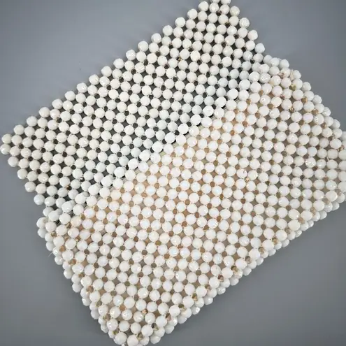 Vintage Women's Octagonal Softshell Beaded Top Zip Lined Clutch Bag White Mini