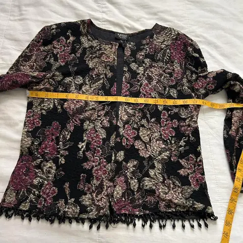 Vintage MSK Black & pink floral jacquard cardigan with beaded fringe Size M