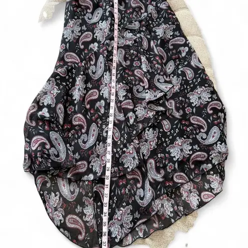 Vintage Boho Paisley Ruffle Midi Skirt Black Size 10