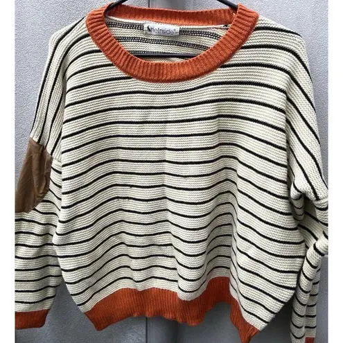 Vintage She Inside Women’s Sz Large Brown And Orange Cardigan Striped Sweater