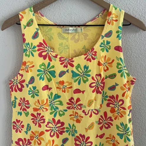 Fresh Produce Bright Tropical Floral Fish Dress Art to Wear Artsy Small