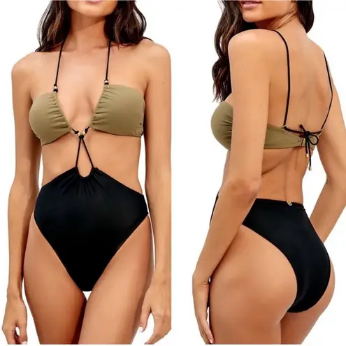 NWT VIX Paula Harmony Solid Gl One Piece Swimsuit Olive Black Sz Large SOLD OUT Black