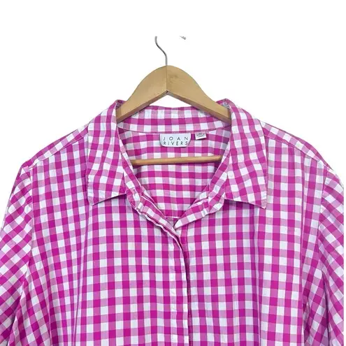 Joan Rivers  Pink Gingham Plaid Boyfriend 3/4 Sleeve Button Down Shirts Size 3X