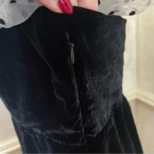 Camila Coelho Heirloom Velvet Tulle Puff Sleeve Flocked Dot Dress in Black Sz L