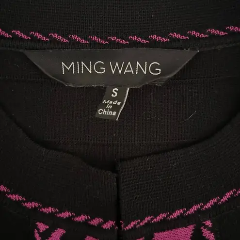 Ming Wang Size S Cardigan Sweater Animal Print Trim Pink Black