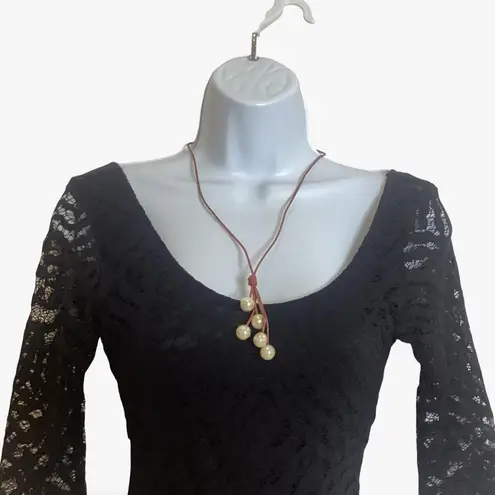Leather Cord Pearls Necklace Brown