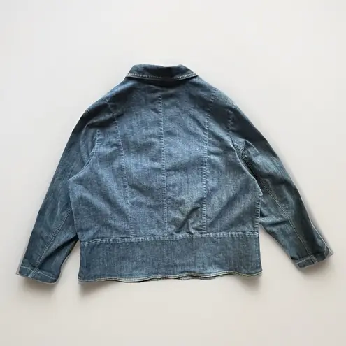 Casual Corner Jean Jacket Stretch Peplum Women's Denim Jacket Plus Size 2XL Blue