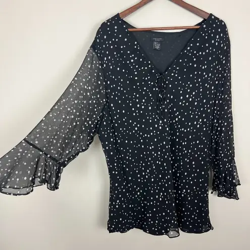 Anne Carson 90s Y2K Silk Top Womens 3X Black Polka Dot Fairy Grunge Whimsigoth Festival