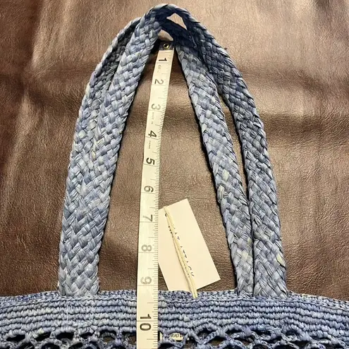 Hat Attack Denim Blue Raffia Fisherman Net Tote Bag Handmade Beach Casual New Blue