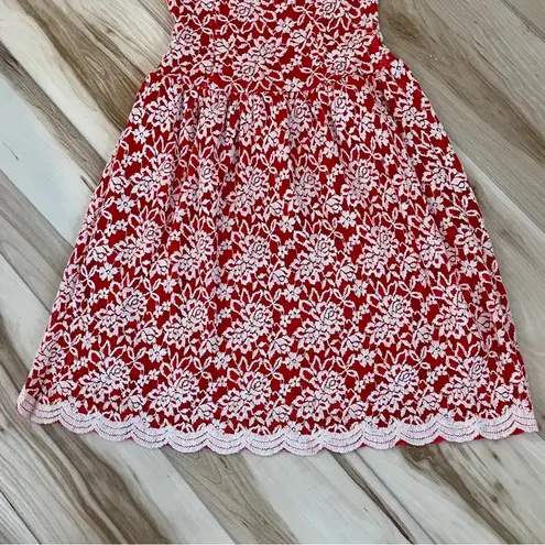 aina be Red & White Strapless Sweat Heart Dress With Floral Lace Details Size S