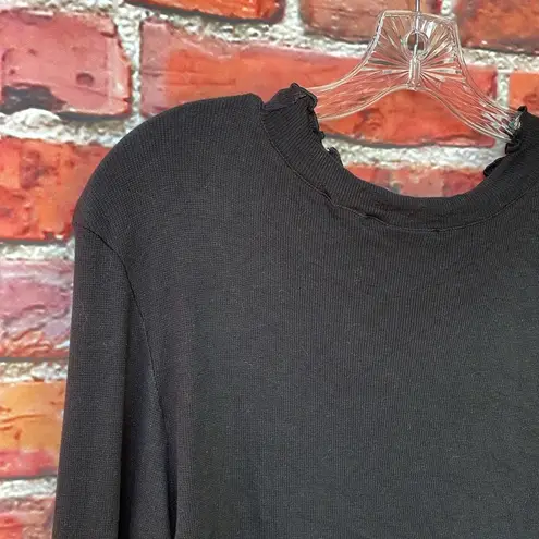 Abound Black High Neck / Turtleneck  Ribbed Lettuce Hem Long Sleeve Top