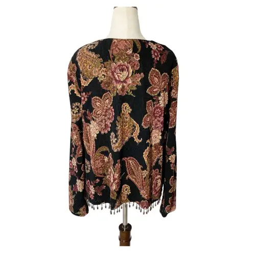 NWT VINTAGE 90s MSK Floral Beaded Top Black Size XL