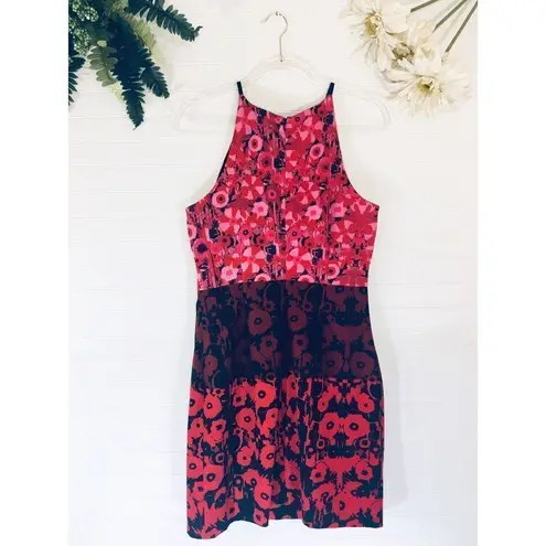 Belle Badgley Mischka Floral Red Pink Color Block Dress