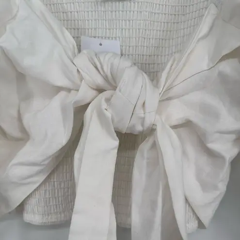 Petal and Pup Celine Top in White size Large Cropped Cotten Linen Long Sleeve NWT