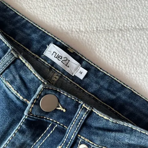 VTG Y2K Rue 21 Jeans Womens 14 Boot Butterfly Embroidered Sparkle Bling Retro Blue Size 14P