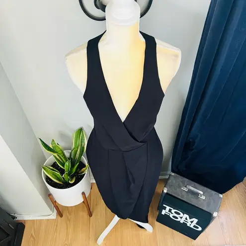 Dress the Population Ariel Racerback Faux Wrap Crepe Dress Gown, Black Small NWT