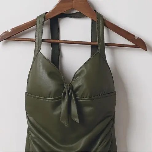 Seafolly Olive Green One Piece Swimsuit Halter Tie Front Ruched Size 8 New