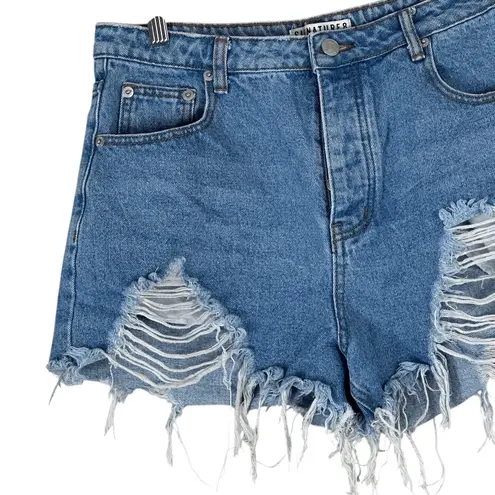 Signature 8 Denim Shorts Womens L Medium Wash Distressed High Waisted Cutoff 90s Blue Size L