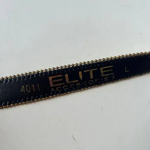 Vtg Elite Gold Check 1980s Womens Belt Size M/L 4011 Beaded Gold Buckle Retro