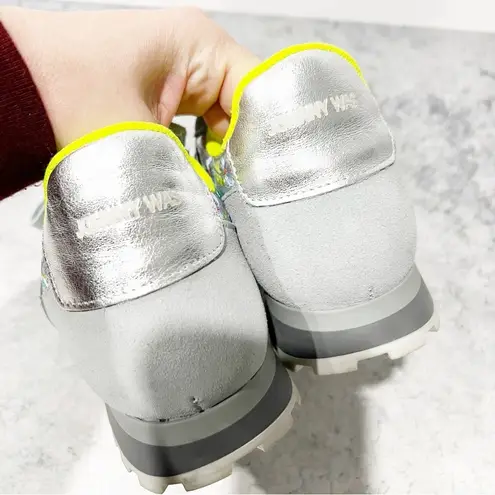 Johnny Was  Keya Shine Sneakers Lt Blue Floral Embroidered Shoes 39 US 8.5/9 NEW