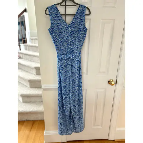 J. McLaughlin Blue Seashell Coastal Print Sleeveless V-neck Tie Waist Jumpsuit
