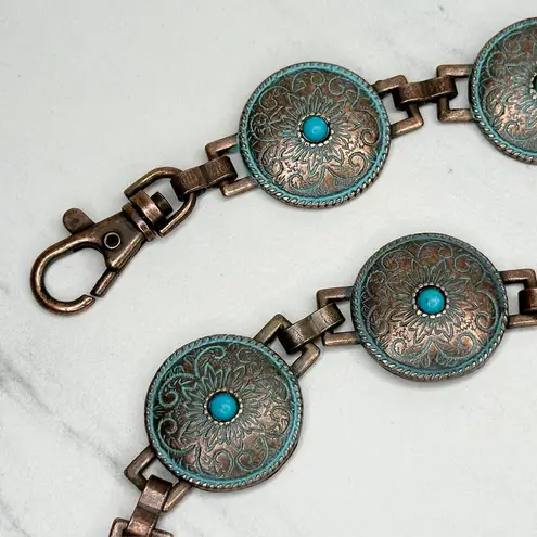 Faux Turquoise Studded Western Concho Metal Chain Belt Size Medium M Large L