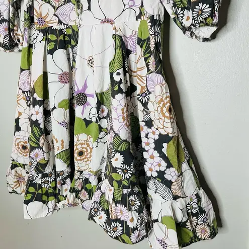 Maje Rafleur Large Floral Print Mini Puff Sleeve Baby Doll Mini Dress Size 40