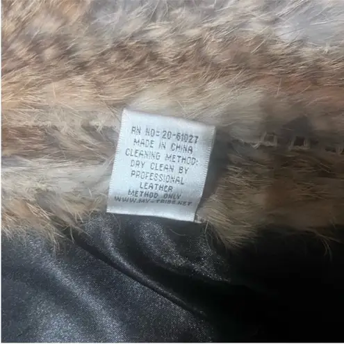 My Tribe Black Leather & Brown Knitted Rabbit Fur Waterfall Vest Size Small