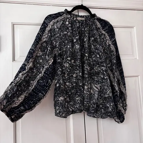 Ulla Johnson Ulla Johnson Kana Blouse Indigo Peasant Top Ruffle Balloon Sleeves Size 6