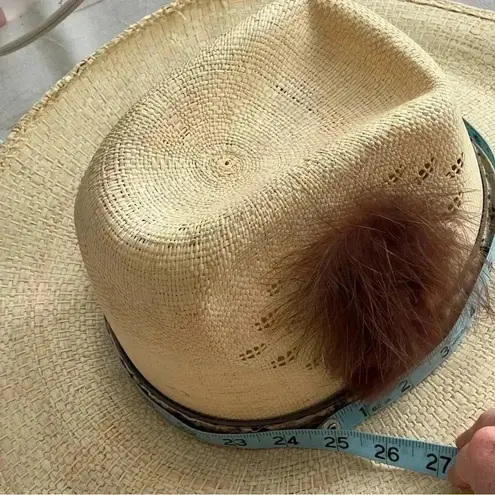 The Great Western Feather Straw Cowboy Cowgirl Hat Unisex, Country, Coachella, Tan