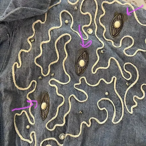 Vintage Chambray Squiggle Embellished Coverall Jumpsuit Blue Size 12