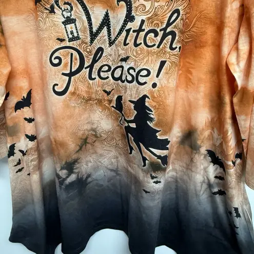 One World Halloween Top Womens Plus Size 2X Witch Orange 3/4 Sleeve V-neck Knit