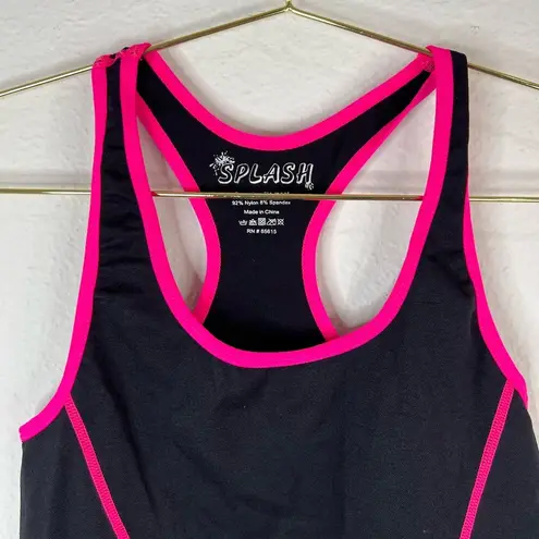 Splash Black and Pink Contrast Trim Stitched One Size Stretch Tank Top Athletic