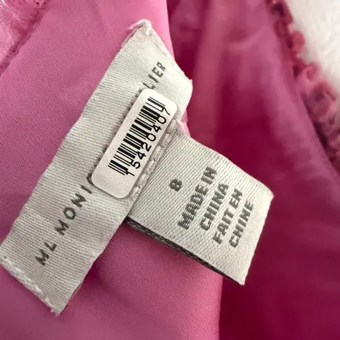 ML Monique Lhuillier Pink Tulle Pleated Sleeveless Cocktail Midi Dress 8