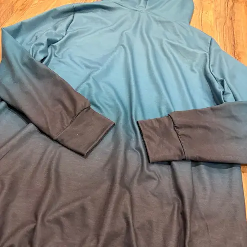 Bloomchic Women's Pocket Drawstring Hooded Sweatshirt Blue Black Ombré Size 10