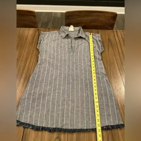 Harper Heritage blue cotton Chambray Frayed Hem Shirt shift casual mini dress S