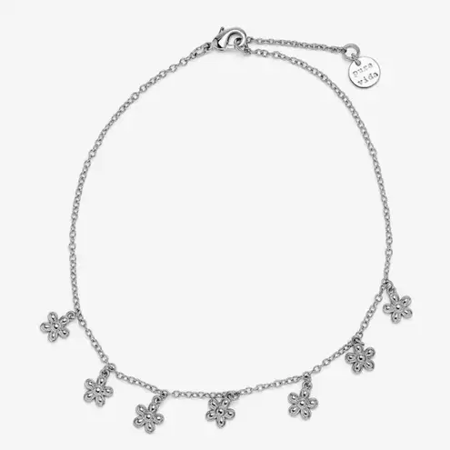 Puravida Rhodium Plated Daisy Charm Anklet Floral Minimalist Design 9”