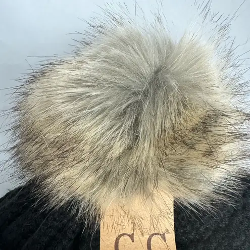 C.C Soft Stretch Ribbed Cable Knit Faux Super Soft Pom Beanie Hat Unisex OS BWT Black