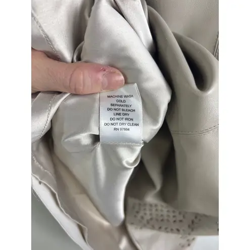 Tart XS Laser Cut Perforated Faux Leather Sleeveless Mini Dress Tan Beige Gray