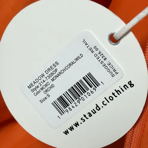 New STAUD Meadow Dress Orange Pink Colorblock Tiered Maxi Size S