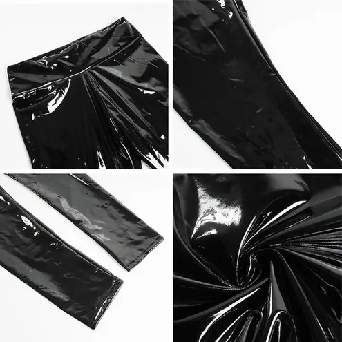 Women Black PU Leather High Waist Legging